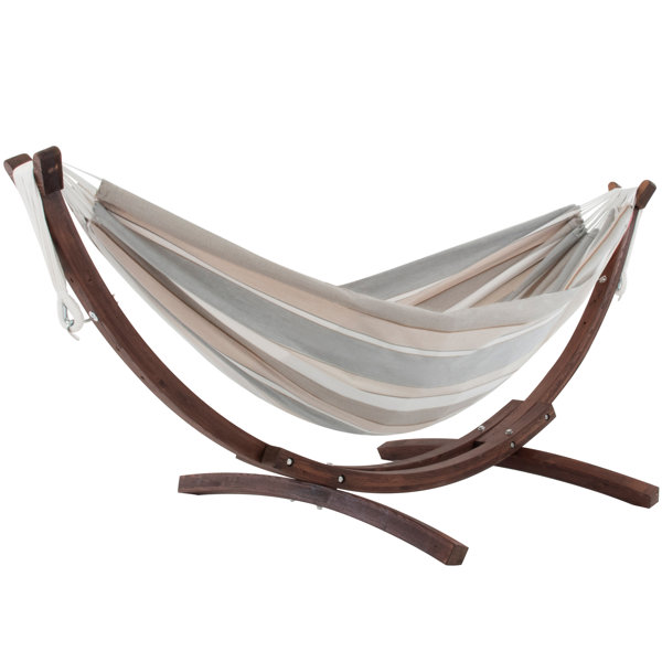Bay Isle Home Holyoke Double Cotton Hammock with Solid Pine Arc Stand